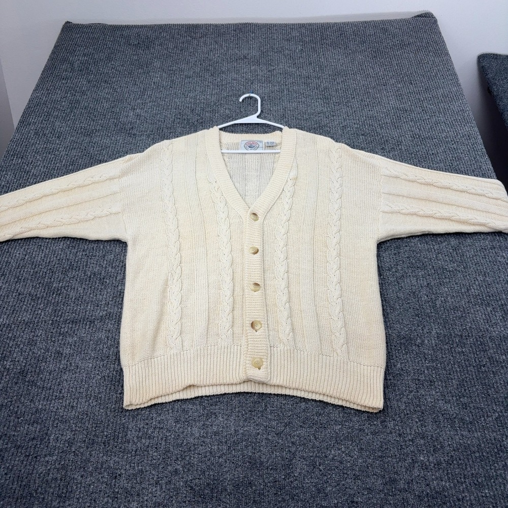 Vintage Cape Isle Knitters Cardigan Mens XL Cream Ramie Cotton Cable Knit Casual
